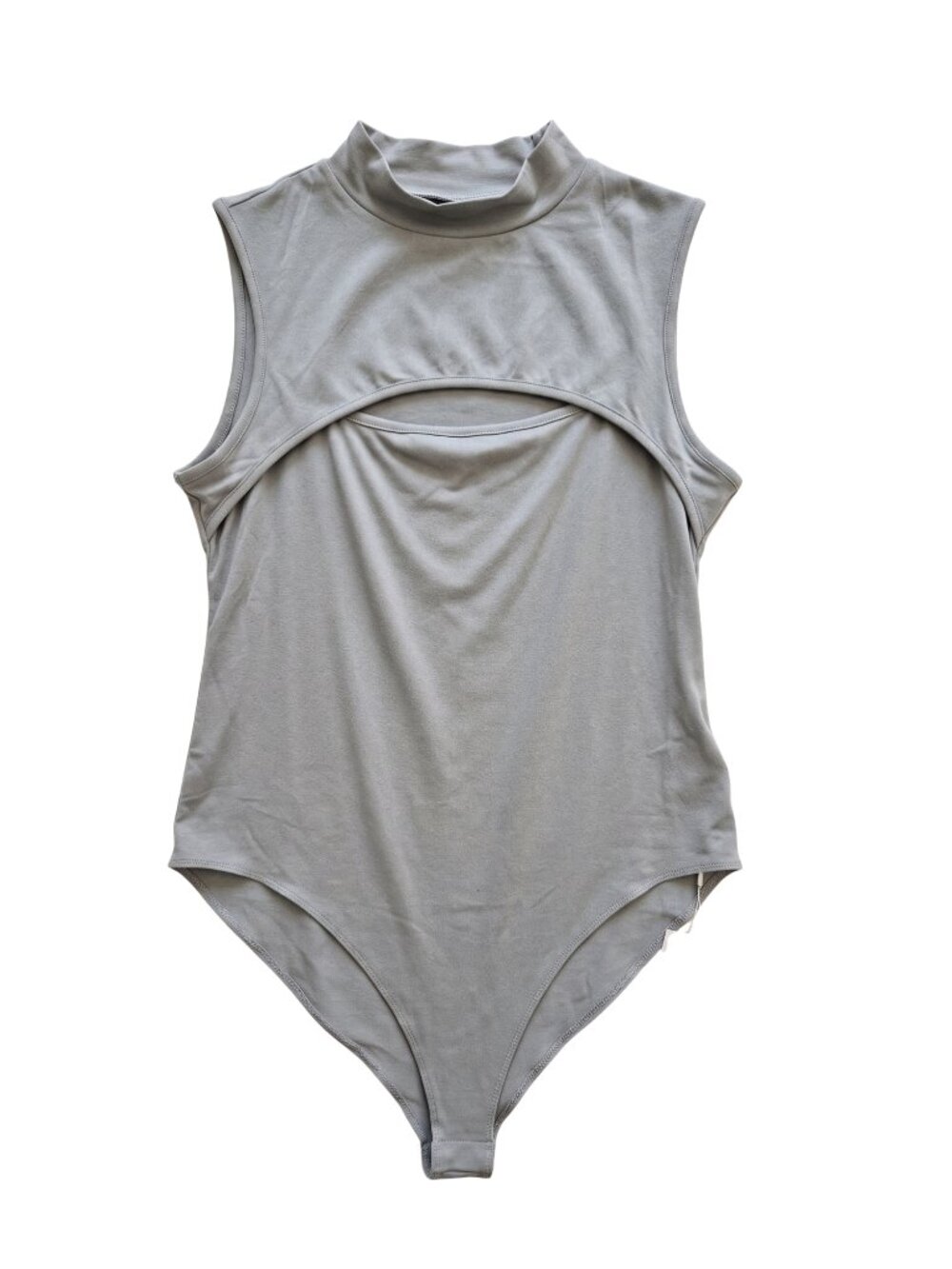 NWT | MANGOPOP Grey Mock Neck Chest Cut-Out Sleeveless Thong Bodysuit | XXL